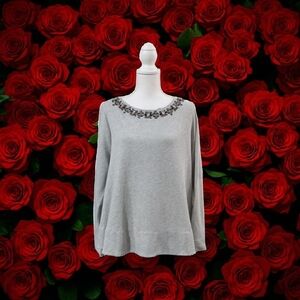 Crown & Ivy Long Sleeve‎ Pullover Top Gray Heather Petite Lg. NWT